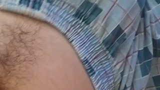 fondling cock in panties