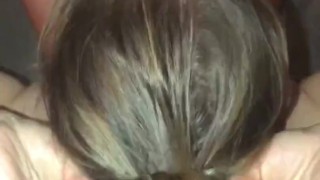 HAIRJOB: POV Cumming on her long silky hair while done up in a Donut Hair Bun to get Glazed with Cum