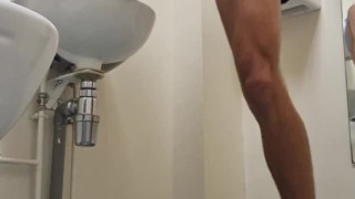 Public wank in the toilet