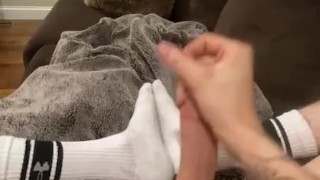 Jerking my fat cock with white socks on | 9RR