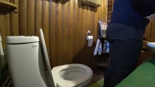 Pissing in the toilet Mature BBW MILF.
