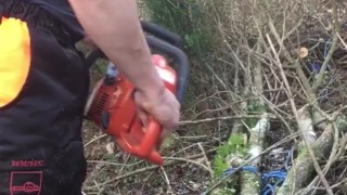 Muscular lumberjack cuts trees then strips to his jockstrap then gets naked and oils up his muscles!