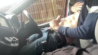 Public masturbating, horny big dick straight guy jerks off near cemetery, dogging hotspot 