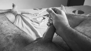 Black & white cumshot solo handjob