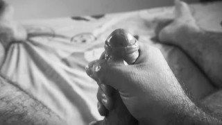 Black & white cumshot solo handjob