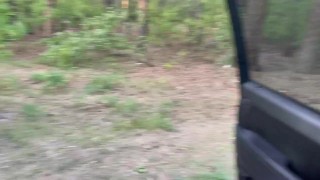 Hot blowjob in the forest deep in throat from a sexy blonde