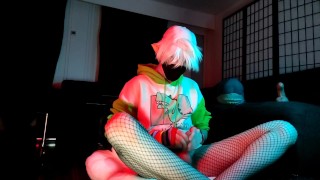 Twink femboy having sexy time and fucking a flying dildo