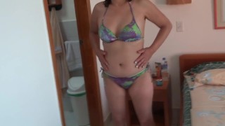 Video 2 of 3 - My 58 year old hairy wife flashes on the beach, masturbation, fucked, cumshot