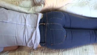 My hairy wife, latina mom showing off her luscious huge ass with jean and panties