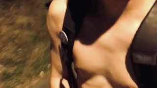 Handjob while walking outside