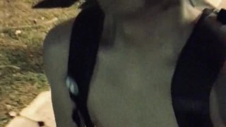 Handjob while walking outside