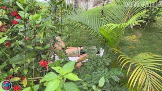 the hottie was caught on masturbating in the bushes and she was fucked