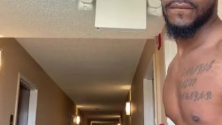 NakedTy in the hotel hallway!!!! BBC masturbation Cumshot