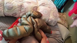 Secretly Humping Step Sisters Down Comforter and Cumming on My Shiny Down Jacket. Teaser Video