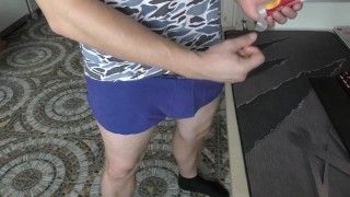 Jerking off and cumming to porn in blue panties - ARTEM SUCHKOV