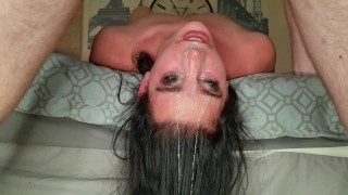 Whore gets cum deep down her throat after I roughly face fucked her | gag | sloppy deepthroat