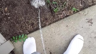 Fast Pissing outside in between thunderstorms