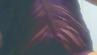 Feminine crossdresser playing with a dildo and coming hard