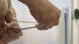 Using 8mm beaded sound on big white cock