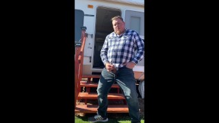 Horny Chubby Guy Cums in the Campground