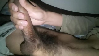 dark-haired boy shows tremendous hot latin cock with big balls