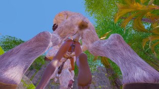 Young gay and two huge Furry Monsters