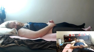 Sexy Nighty and Blank Stockings I slap my ass while holding my feet up in a belt harness very hot!
