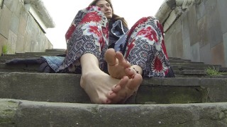 I show off my dirty feet. Lick it