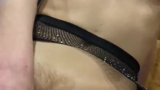 Watching porn and Masturbate my hairy cunt with squirt on dildo real orgasm