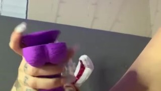 D.VA Bunny Fills up her TIGHT hole and plugs butt with light up plug
