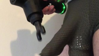 MASSAGE GUN meets my UNCUT COCK HEAD ** BALL WEIGHTS ON **