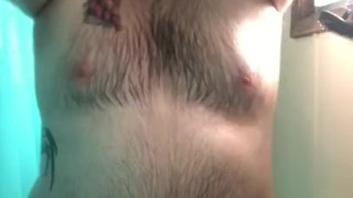 Chubby daddy spreads his ass and rubs his cock in the shower 