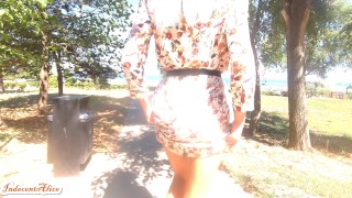 Panties Flash in Publik Walk/ Hot Skinny Blonde Show Thong Outdoor 4K