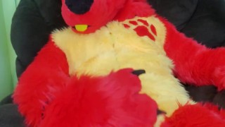 Rubbing Huge 9 inch Cock Wearing My Firestorm Fursuit
