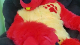 Rubbing Huge 9 inch Cock Wearing My Firestorm Fursuit