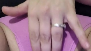 Playing with chubby wet pussy through pink panties