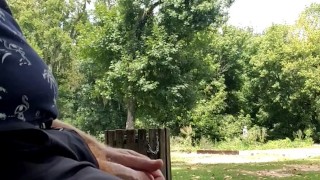 Playing with dick while guy walks by and another guy drives by, nice sunny afternoon 