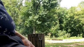 Playing with dick while guy walks by and another guy drives by, nice sunny afternoon 