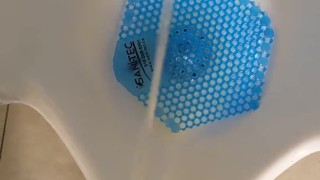 Pissing in public urinal at work 3