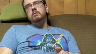Nerd jerkin off to a porno