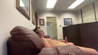 Exhibitionist naked at work and edging his cock in receptionists office