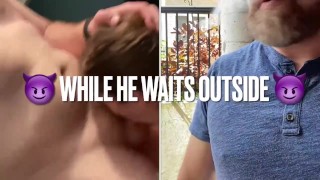 College girlfriend sucks my dick in the bathroom while he waits outside