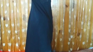 Muslim mistress in Black Hijab bursts a balloon on dick by high heels