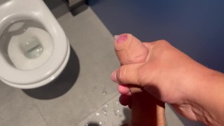 Masturbating in public toilet, cum on the floor