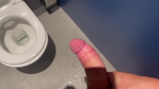 Masturbating in public toilet, cum on the floor