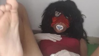 Diaper Sissy in latex gloves and feets