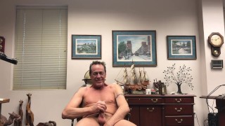 CMNM - Got naked and jacked off for a clothed guy to watch. You can hear him talking behind camera