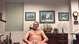 CMNM - Got naked and jacked off for a clothed guy to watch. You can hear him talking behind camera