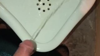 Girl Pissing into a Urinal & her Husband gets to Witness it first hand as he pisses right after her