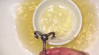 POV Using my gothic hollow urethral sound to pee because its cool to watch pee flow out of both eyes